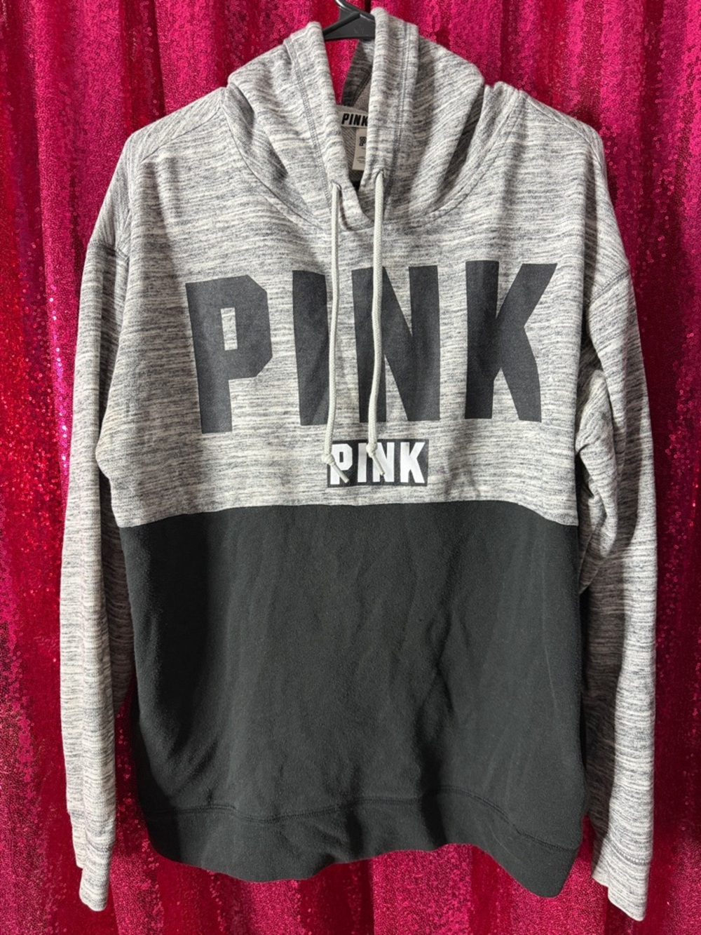 PINK Victoria's Secret Gray Heather & Black Colorblock Hoodie